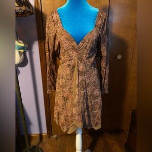 Venezia Paisley V-Neck Blouse in Brown and Tan